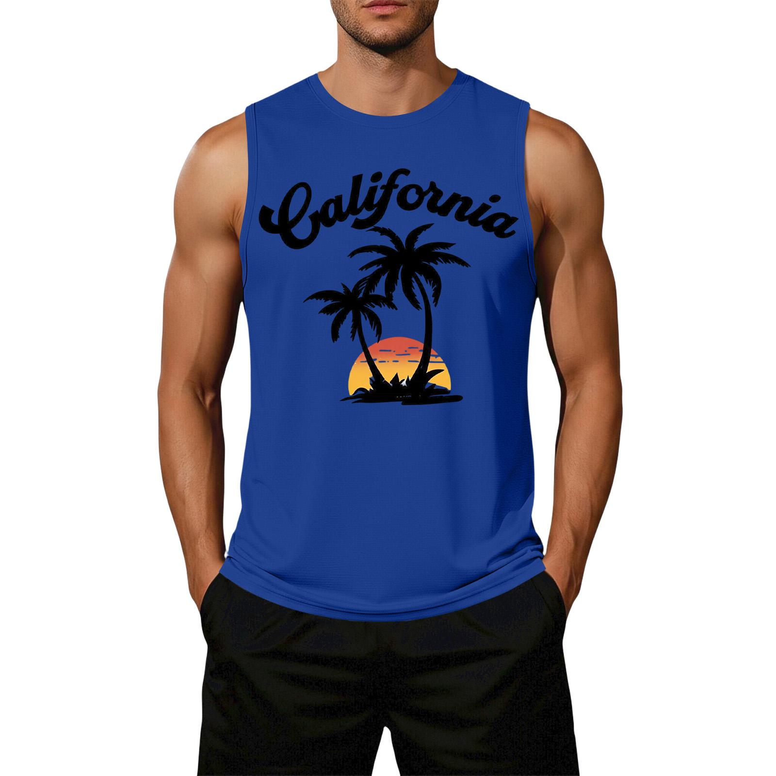 

Men Sleeveless Tank Top Casual Loose Fit Flag Graphic Print Muscle Shirt Summer Beachwear Workout Gym Apparel M синій