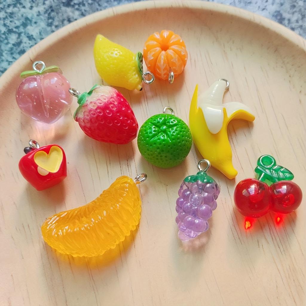 10Pcs Mix Random Lot Resin Cute Fruit Apple Lemon Charms Strawberry Grape Pendants For Jewelry Making Diy Necklace Bracelet