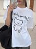 Korean Annoyed Cat Go Away Short-sleeved Printed T-shirt Top Cute Line Art Cat Meme Graphic Casual Streetwear for Women Men
