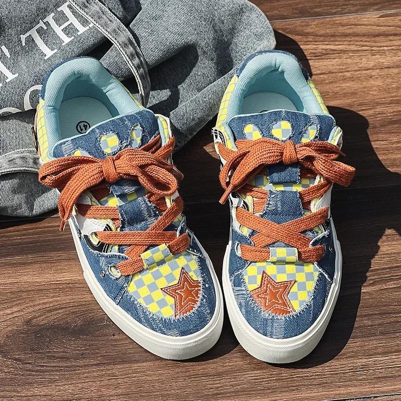 Fashion Couple Denim Skateboard Shoes for Men Women Brand Designer Thick Sole Sneakers Board Fashion Sport Platform Tennis Casual Shoes