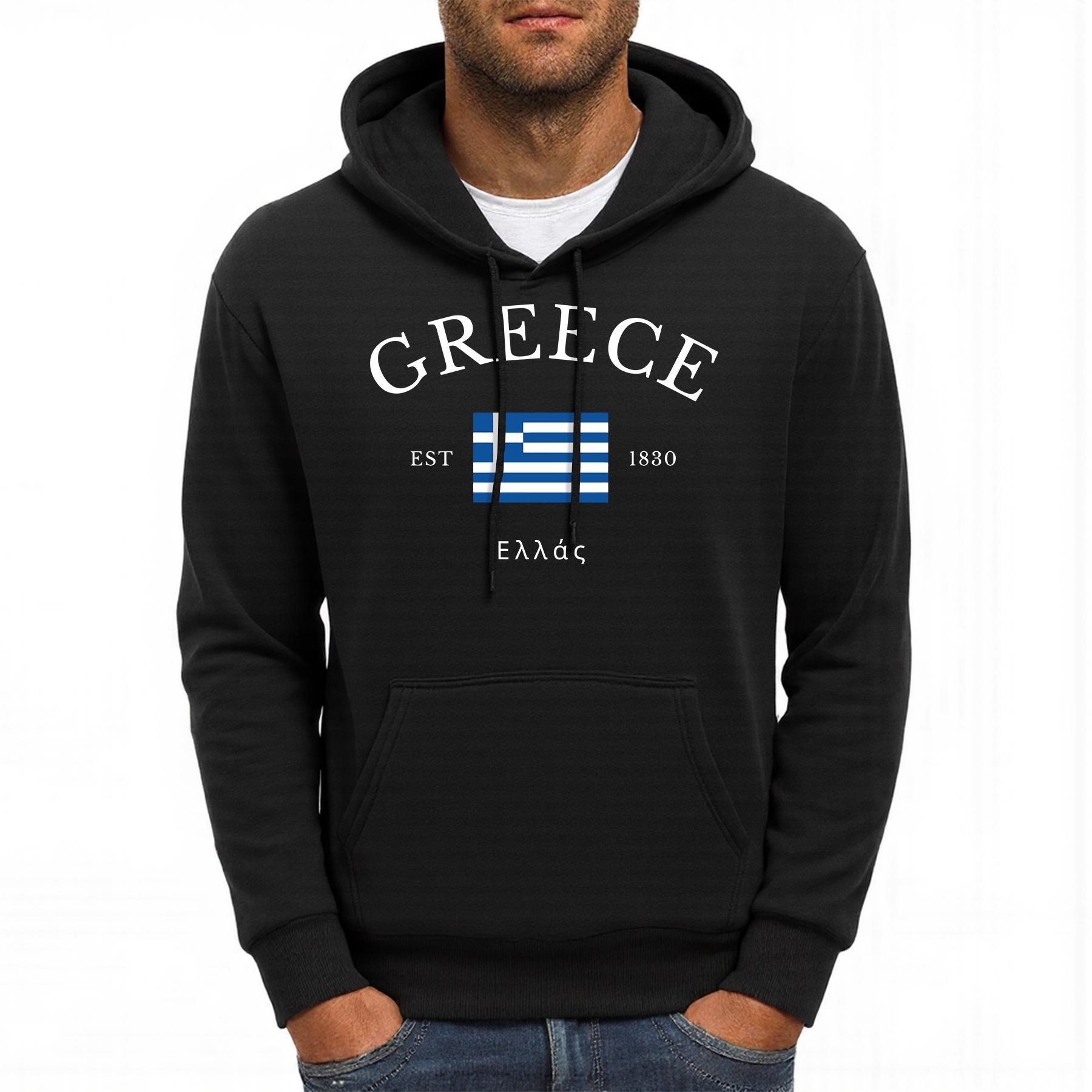 

Греция Основана 1830 Печать букв Мужская толстовка Худи Повседневная Многоцветная Винтажная Толстовка с карманом Удобная Флисовая Мужская одежда 3XL