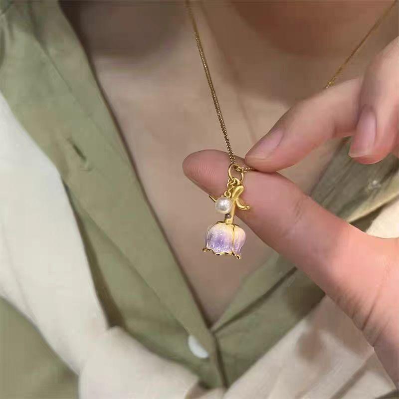 Фиолетовое Розовое Ожерелье Вечный Цветок Раскладывающееся Красивое Ожерелье Маленький Свежий Подвеска-Роза Подарок