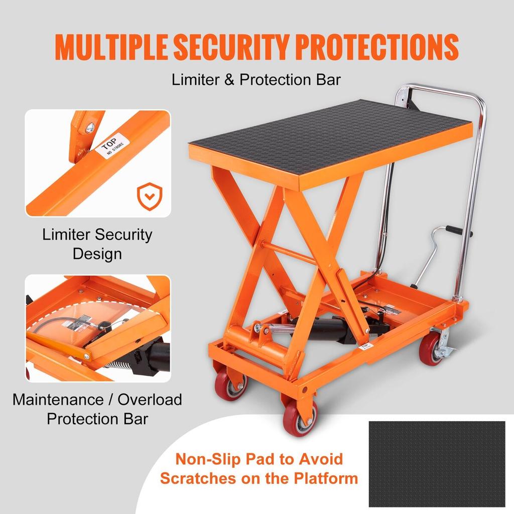 Hydraulic Lift Table Cart, 1100lbs Capacity 35.4" Lifting Height, Manual Single Scissor Lift Table with 4 Wheels and Non-slip Pad, Hydraulic Scissor