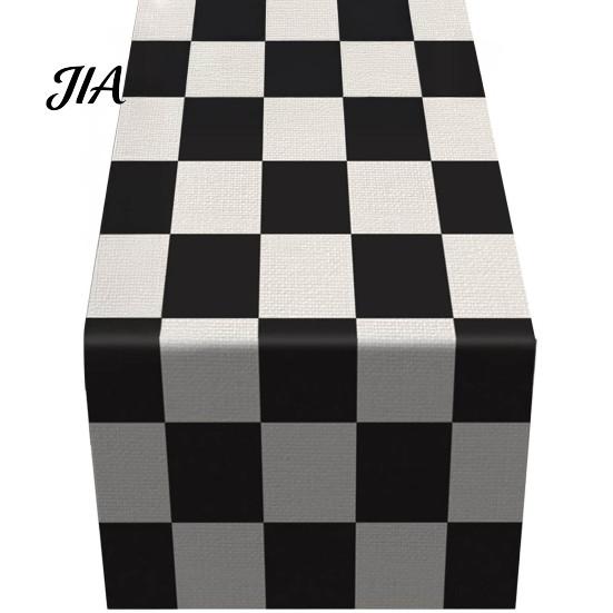 Washable Rectangular Desk Runner Modern Geometric Table Runner, Black And White Checkered Stylish Pattern 72 Inch Striped for Dining Decor Easy Care