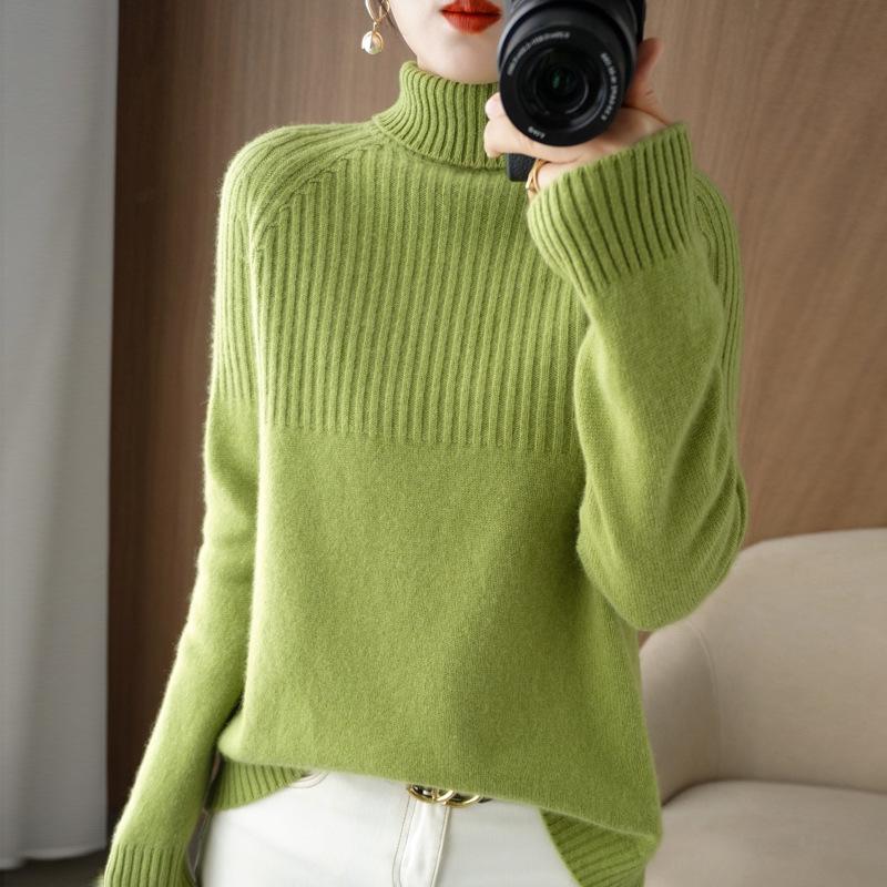 2024 Autumn Winter Women s High Neck Knit Pullover Sweater with Plush Base Layer M