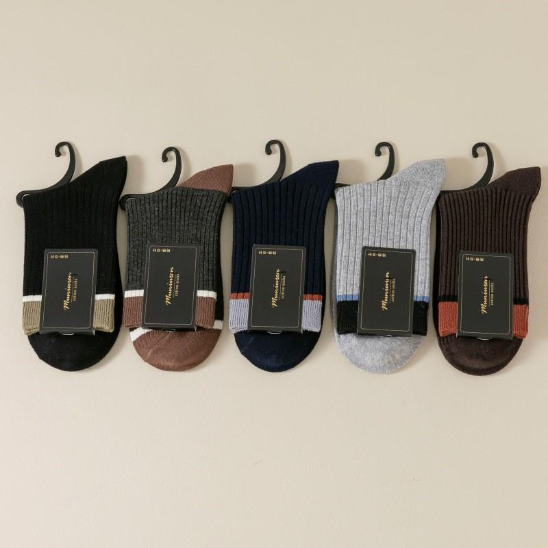 Men's Thickened Cotton Mid-Calf Socks - Warm, Sweat-Absorbing, Breathable Sports Striped for Teens In Autumn/Winter