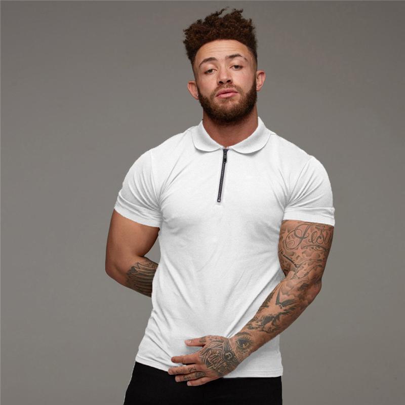 Muscleguys New Arrival Men Zip Polo Tees Cotton Fitness Polo T-Shirt  Fashion Brand Short Sleeve Gym Bodybuilding Clothing