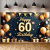 60th Party Banner Dark Blue Background 60th Birthday Display Birthday Milestone Backdrop 3D Number Lettering For Birthday