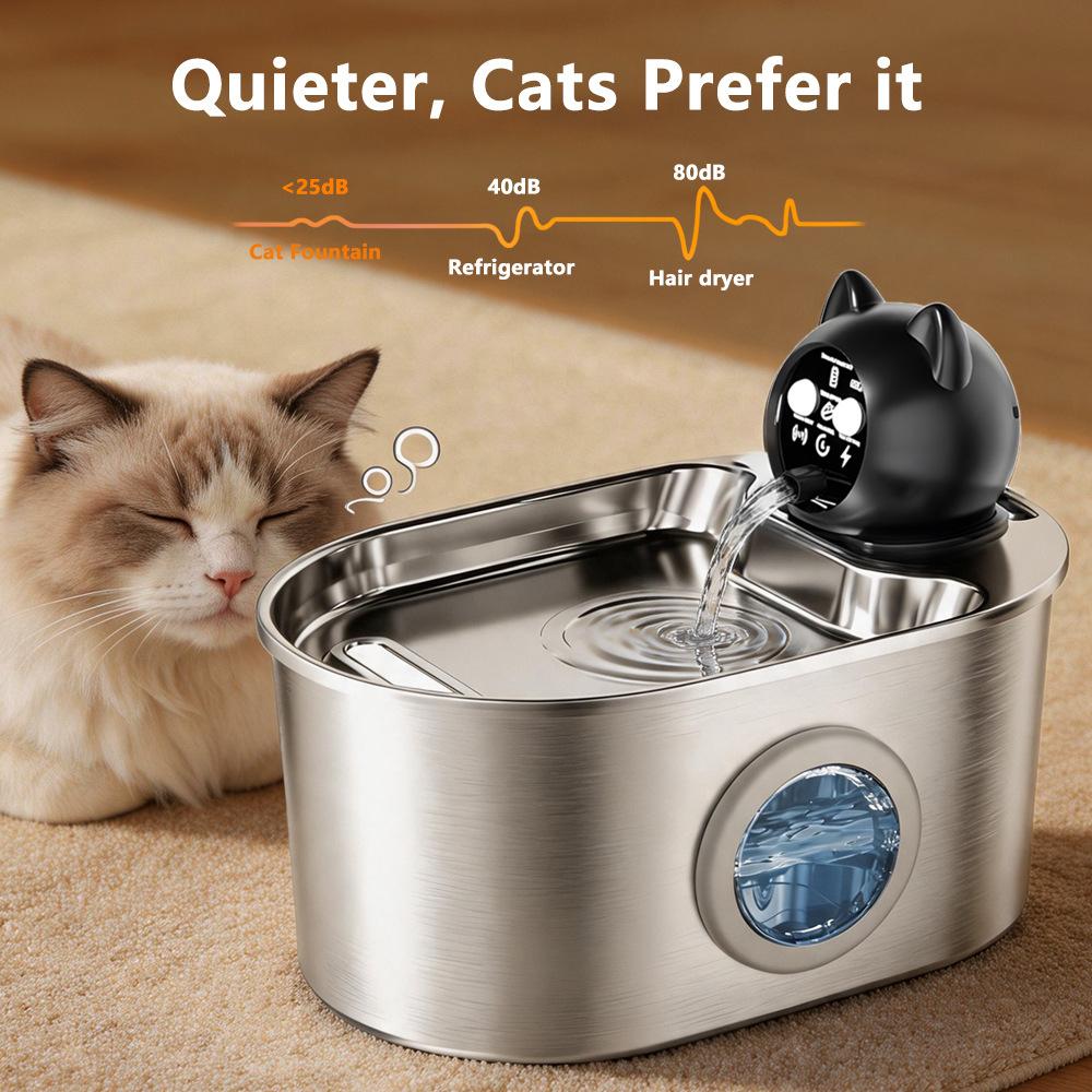 3.2L Wireless Stainless Steel Pet Water Feeder Auto Cat Fountain Faucet Smart Dog Water Dispenser Visual Window Drinking Bowl