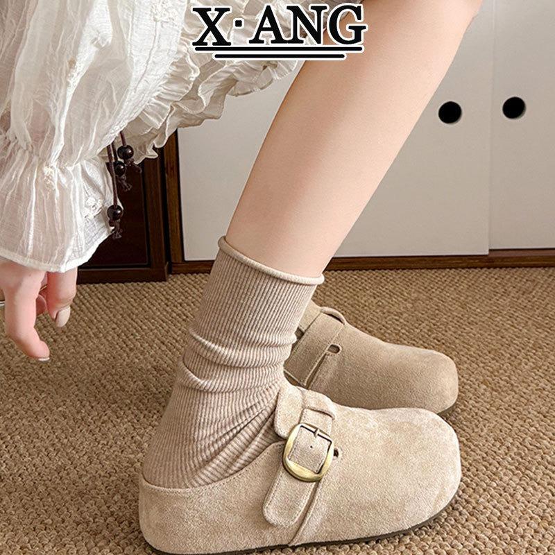 Cow anti-velvet cm thick-soled height-increasing women's shoes autumn new bag head half-drag wear lazy shoes
