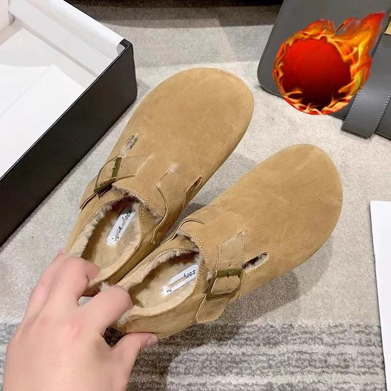 New Women's Fleece Warm Shoes, Retro One-foot Lazy Cotton Shoes