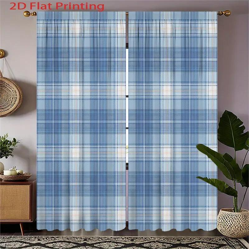 

Set Of 2 Elegant Plaid Curtains Polyester Window Decor Living Room Home Curtain Light Blocking For Area Made With Rod Pocket W100*H70(CM)-Rod Pocket&2PCS