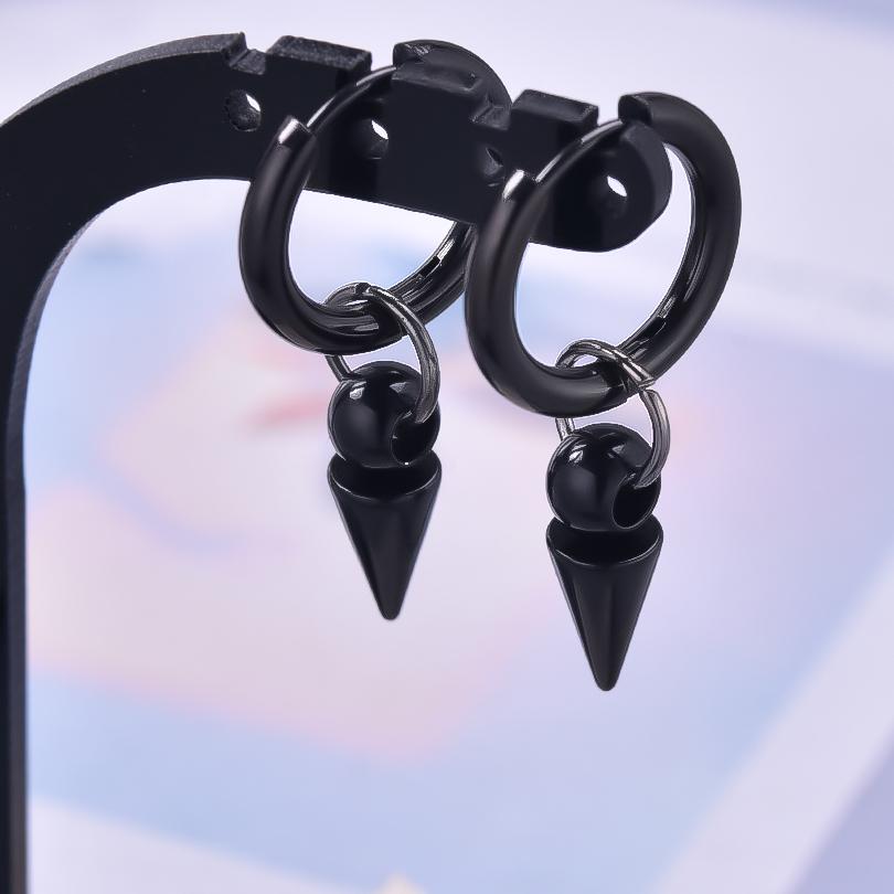 New All Black Hoop Sword Pointed Cone Pendant Earring Stainless Steel Earrings For Women Men Accessories Goth Steampunk Jewelry