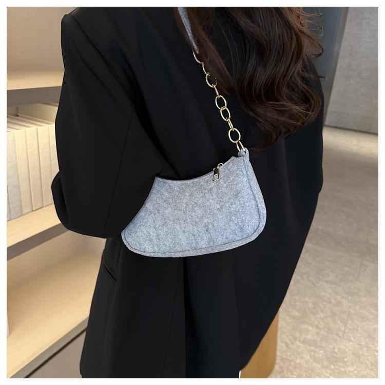 Women Felt Mini Shoulder Bag Solid Color Casual Handbag Female Underarm Bag Purse