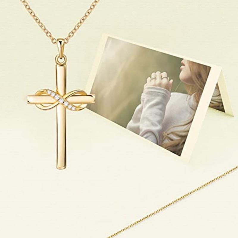 Luxurious Gold Plated Faith Necklace Neck Chain Jewelry with Imitaion Rhinestones for Everyday Wear Special Occasion