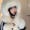 Women's Super Cute Bowknot Puppy Autumn Winter Warm Hat Scarf Integrated Face-Flattering Ear Protection Cute Hat