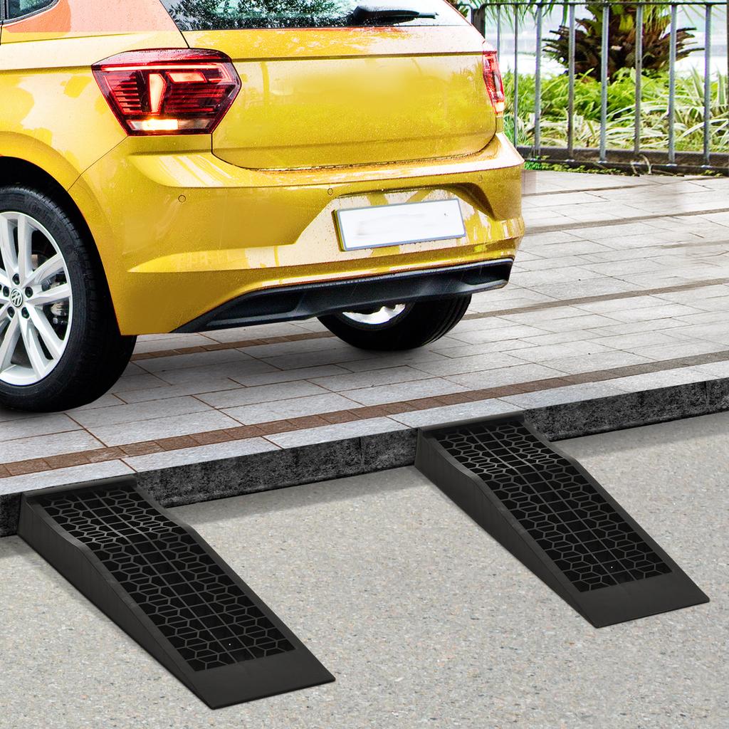 2-Piece Ramp Set, Threshold Ramp, Curb Ramp, Rubber Ramps, 3 Ton Load Capacity, Plastic, Black
