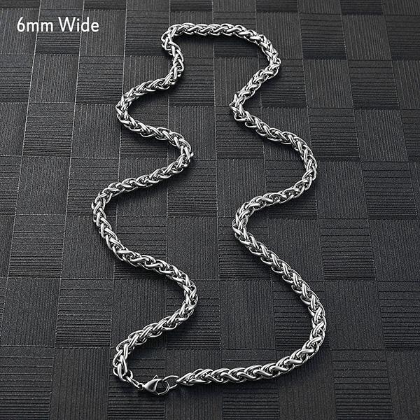 Men's Stainless Steel Necklace Link Wheat Chain Braided for Women Waterproof Neck Jewelry Accessories Choker Christmas Gifts