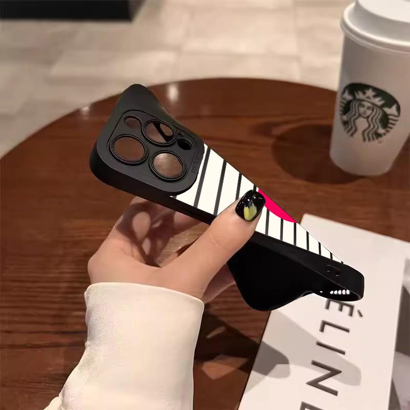 For iPhone 17 Pro Max Valentines Pink Heart White Striped Phone Case For iPhone 16 15 14 13 12 11 Air XS XR X 7 8Plus 16e Cover