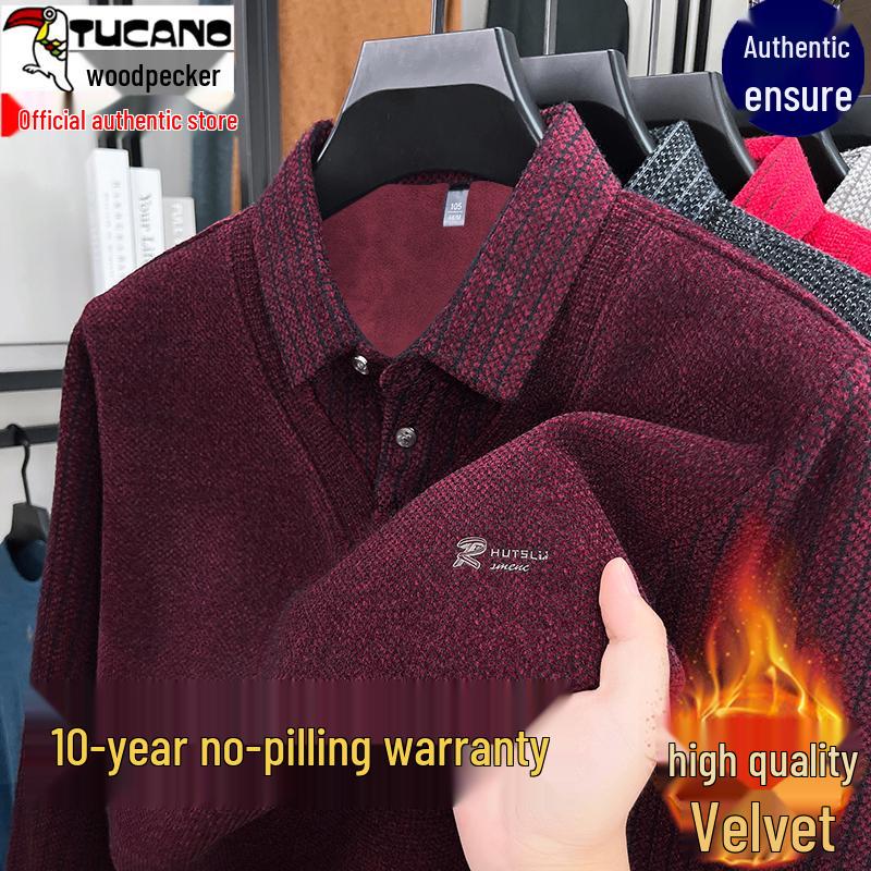 Woodpecker Men's Winter Fleece-Lined Turtleneck Sweater - Thick, Warm Knit for Middle-Aged Dads