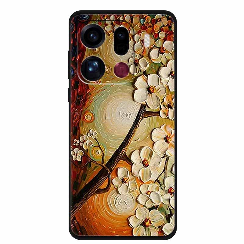 3D Flowers Case For Oppo Find X9 Pro 5G Case Emboss Relief Floral Black Silicone Soft Back Cover For Oppo Find X9 Pro Case Funda