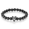 New Black Agate Tiger Eye Stone DIY Bracelet with Personalized Wolf Head Stainless Steel Trendy Men's Beaded Bracelet
