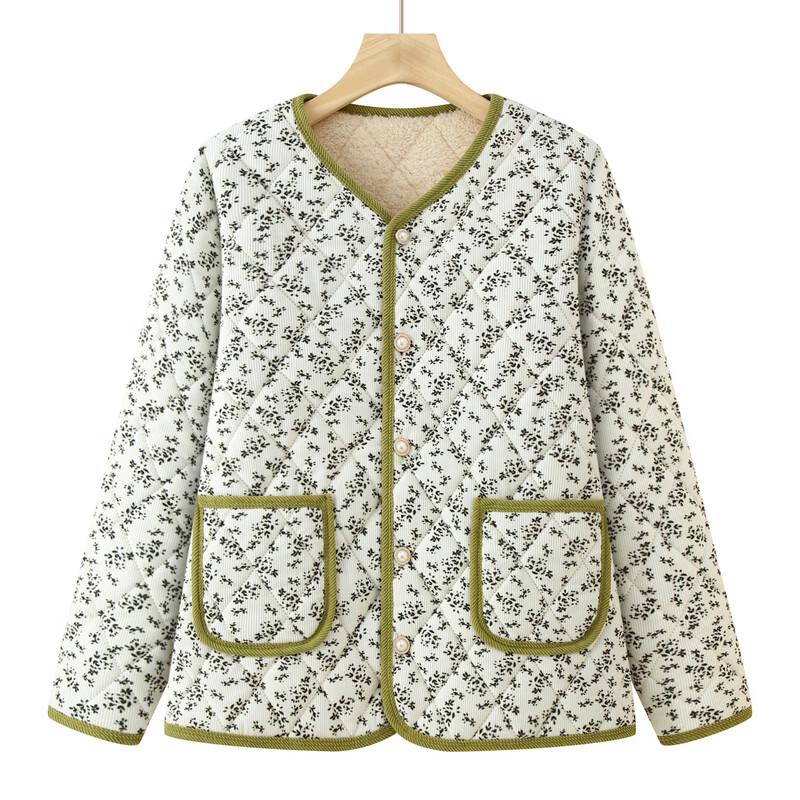 Women's Mid-Aged Fleece-Lined V-Neck Cardigan Jacket