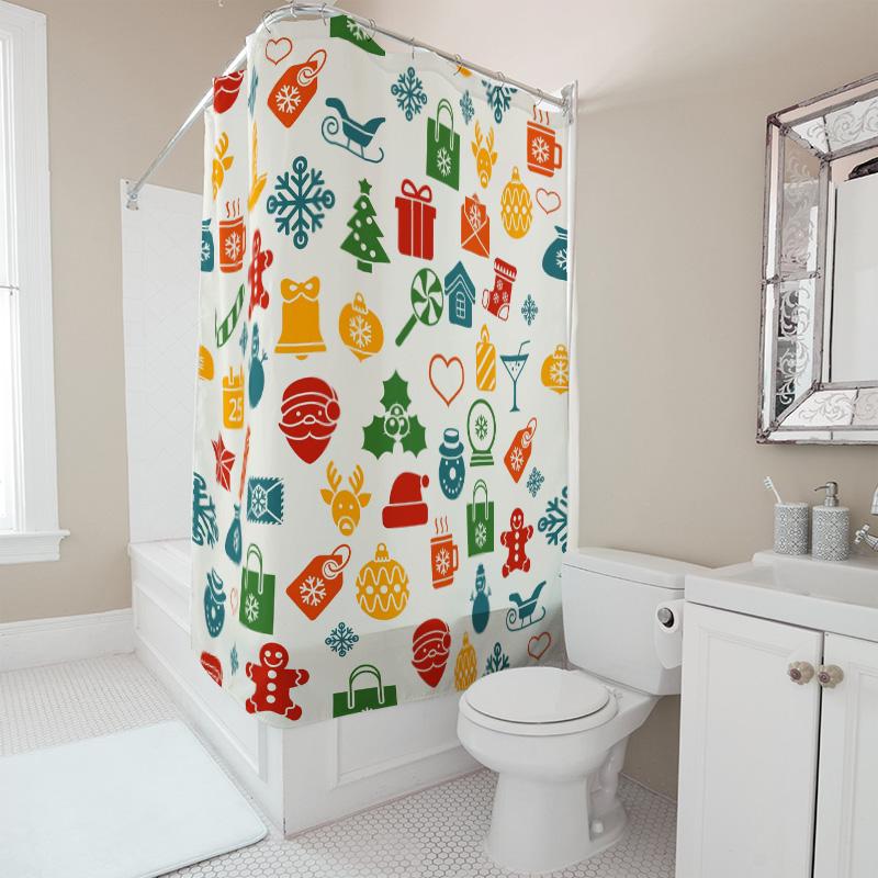 Tu Christmas Shower Curtain Festive Holiday Waterproof Decor Bathroom Xmas Pattern Holiday Decor Festive Shower Curtain Holiday