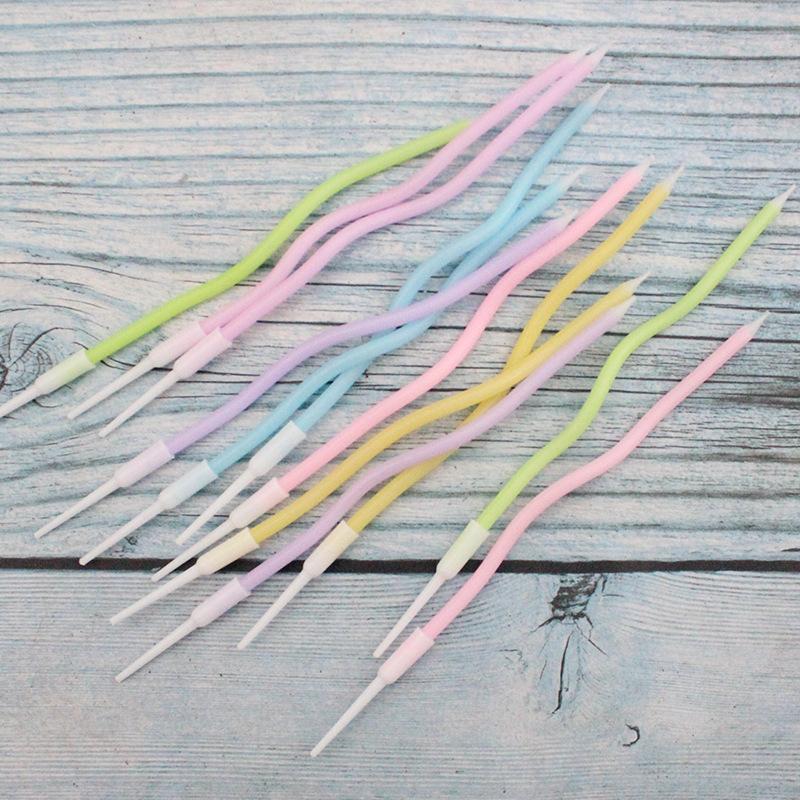 New Colorful Birthday Curve Cake Candles Creative Party 12 Pcs Suction Card Packed Pink Blue Curved Candles