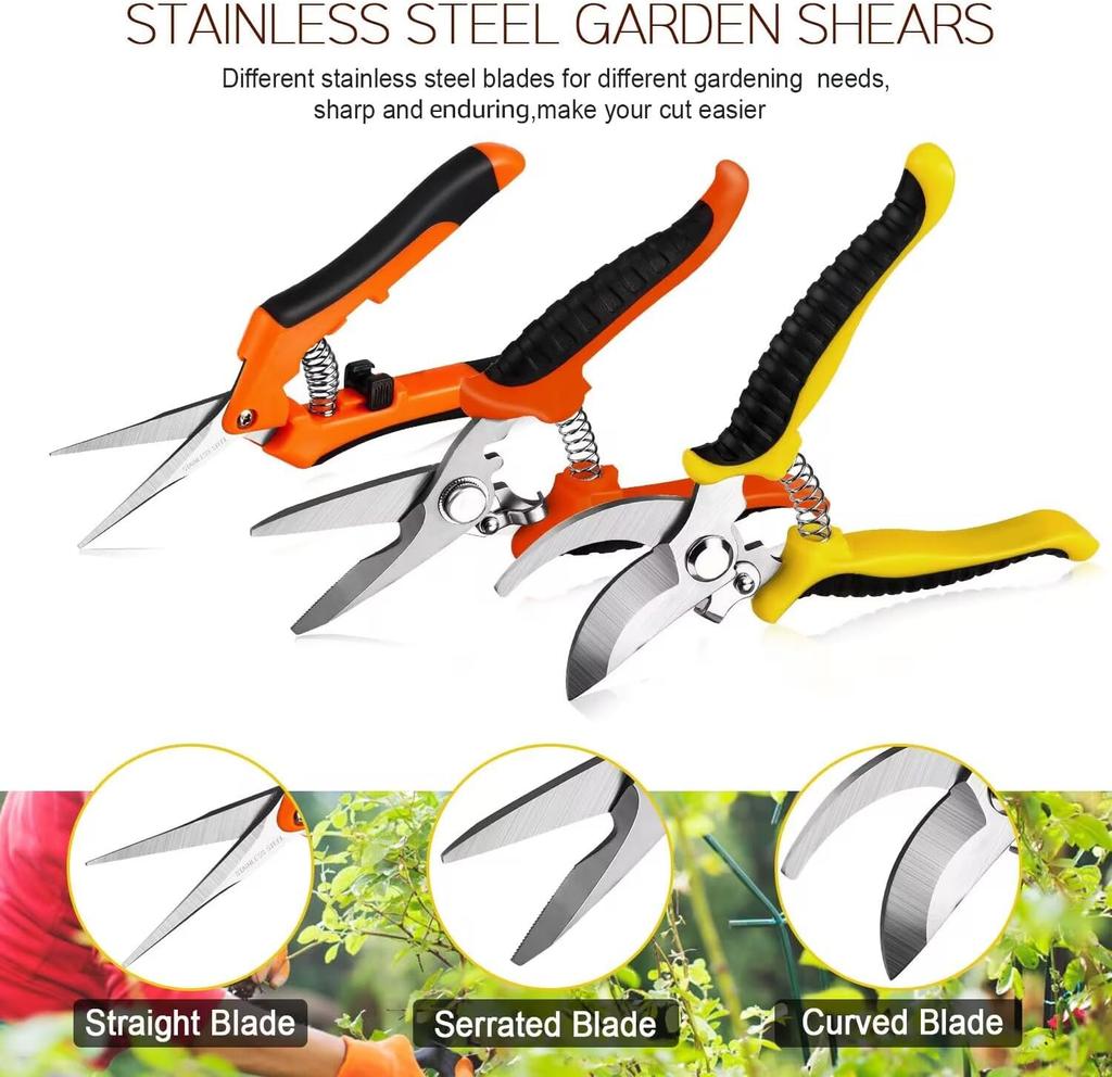 3-piece Garden Pruning Scissors Stainless Steel Blade Handheld Pruning Set