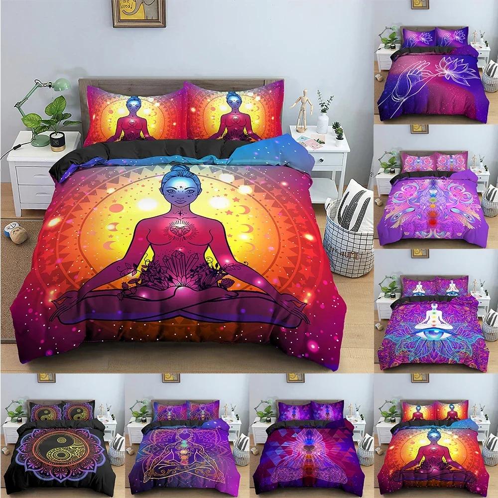 Seven Chakras Buddha Mandala Comfortable Duvet Quilt Cover Pillowcase Bedding Set Children Bedroom Decoration Home Textile