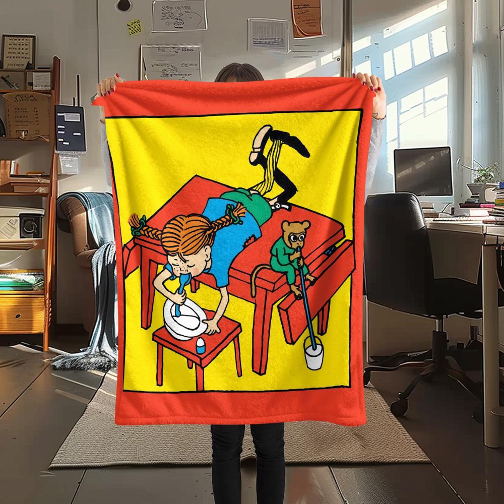 Manta de Franela de Pippi Calzaslargas, Alta calidad Cómoda para Todas las Estaciones, Decoración del Hogar, Calidez y Comodidad