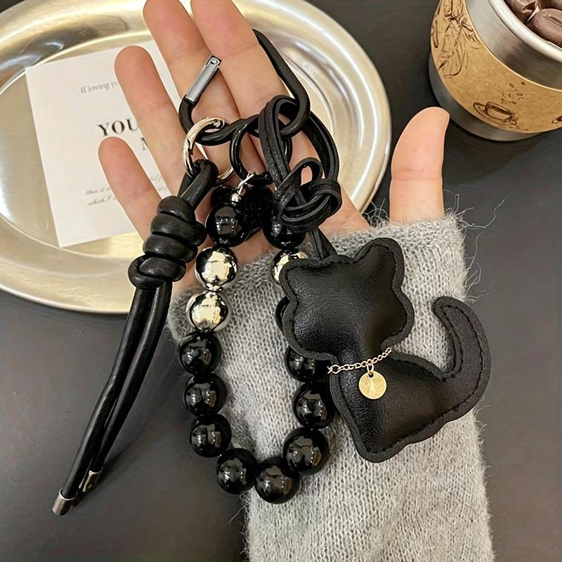 1Pcs Handbag Keychain New Imitation Pearl Cat Mobile Phone Chain Gift Hanging Ornament Pendant Women Girls