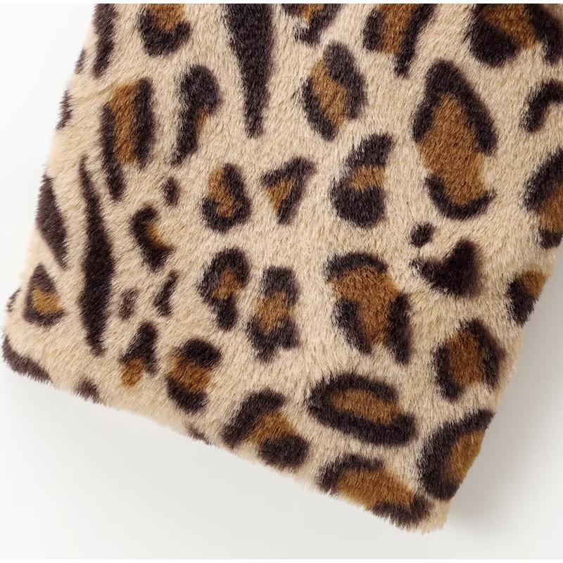 Volné kabáty z umělé kožešiny s leopardím potiskem Ženy Vintage Kožešiny s klopou Kapsa tlustší Podzim Zima Módní Dámský kabát