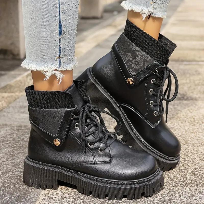 2025 Herbst/Winter Neue Britische Stil Damen Schnürung Kurze Stiefel mit Höhenverstellung und Schlankmachendem Aussehen