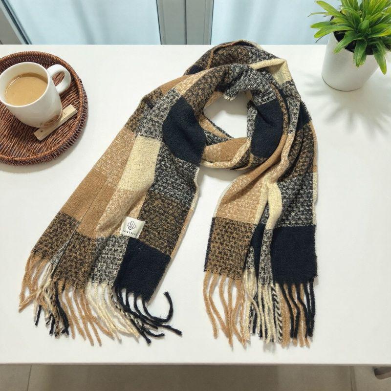 Женский шарф премиум-класса в клетку: Универсальный, теплый, мягкий шаль с кисточками для осенне-зимней моды