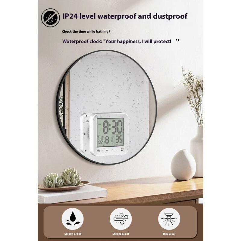Bathroom Timer Clock Shower Clock,Waterproof for Water Sprays Bathroom Clock Wall Mount,Displays Time,Temperature Date