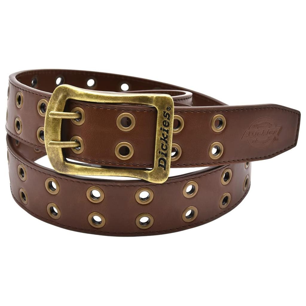 New Color 40mm Eyelet Double Pin PU Leather Belt Brown X Vintage Free Size [Dickies] (dark Gold)