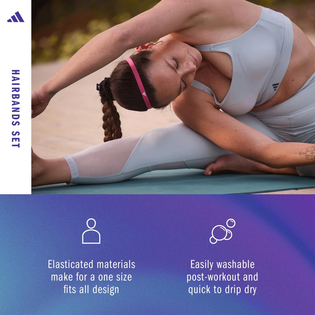 Sports One Size Fits Stretchable (Adidas) Headband, All, 3-Pack (Lucid Blue/Lucid Pink/White), Non-Slip, Material, ADAC-16199
