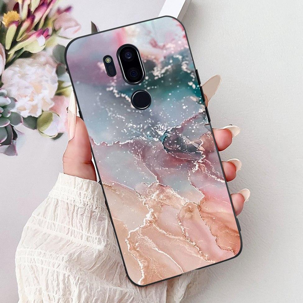 Para LG G7 ThinQ Funda Silicona Negra Gato Lindo Flores de Moda Trasera Pintada Genial Para LG G7ThinQ Funda de Teléfono LMG710EM
