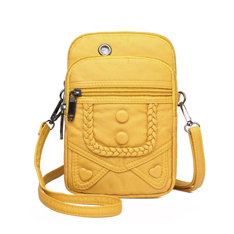 New Women's Messenger Bag Simple Mobile Phone Bag Retro Printed Shoulder Satchel Soft Leather Texture Small Square Bag
