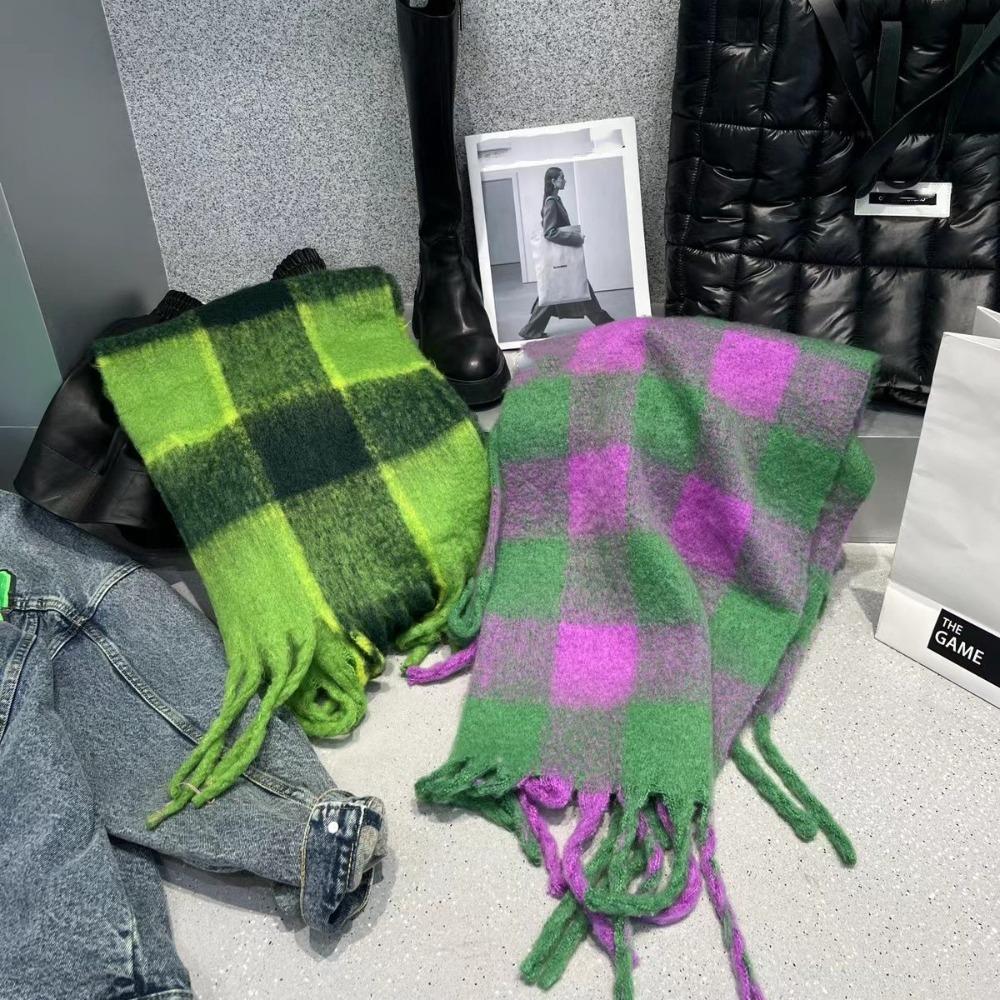Korean Style Women's Cashmere Shawl Thickened Long Wool Tassel Scarf Knitted Plaid Scarf Student