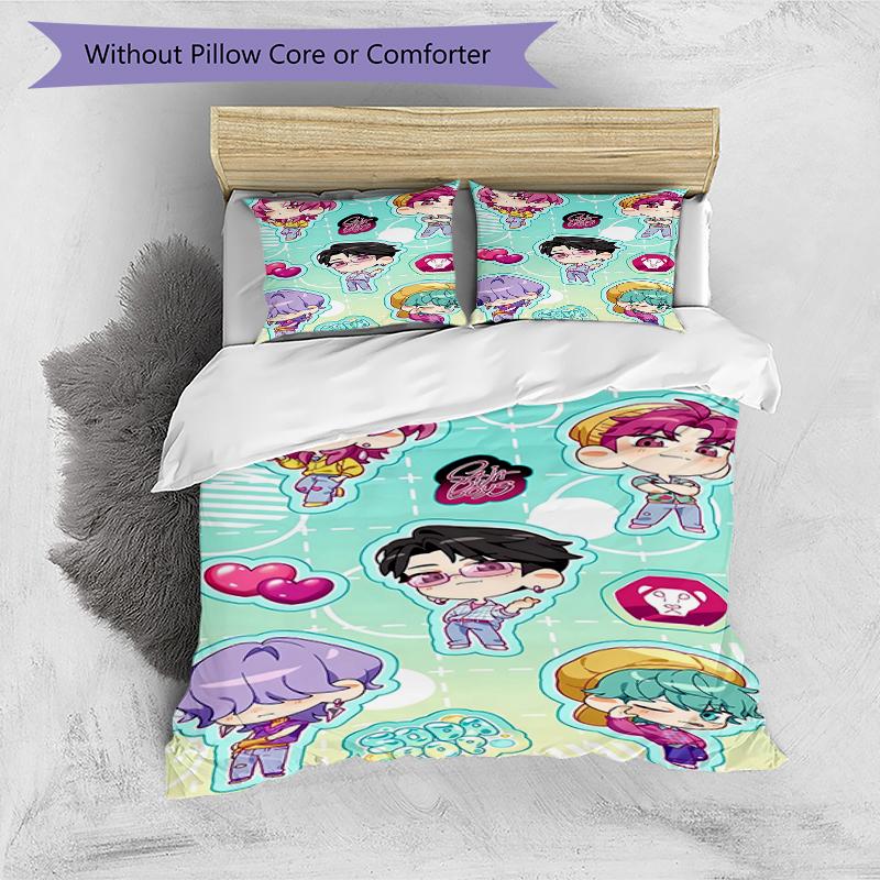 3pcs KPop Demon Hunters SAJA BOYS3 Design Cover Set - HD Printed Bedding with 1 Cover and 2 Pillowcases - Perfect for Home and Dorm Decor