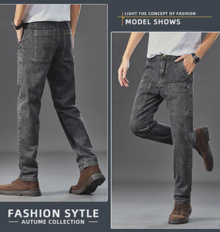 Men’s Trendy Slim-Fit Work Jeans with Six Pockets - Youthful Straight Cut
