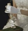 Elegant and High-end White Satin Wedding Gloves, Petal Pearl Bow Net Bridal Gloves
