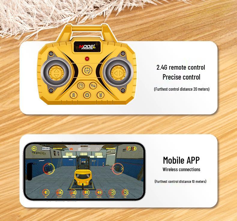 1:64 Alloy Mini Remote Control Forklift Crane Toy with Bluetooth Mobile Control
