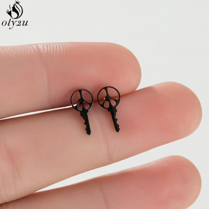 Mini Stainless Steel Geometric Earrings Black for Women Men Heart Triangle Leaf Volleyball Ear Studs Punk Piercing Pendientes