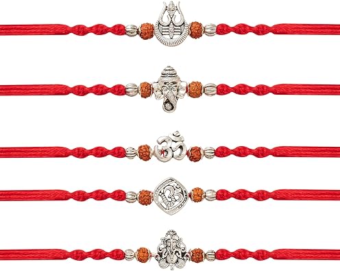 Rakhi for Brother - Set of 5 With Greeting Card, Traditional Indian Rakhi For Raksha Bandhan Designer Rakhi Thread for Bhaiya Design02-2026