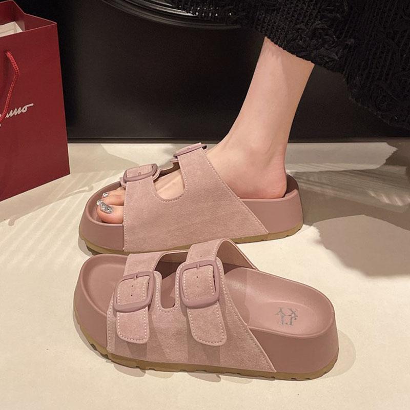 Fashion Smile Women Slippers Summer Casual Women Shoes Retro Trend With Buckle Slippers Comfortable Beach Slippers Round-headed Slippers