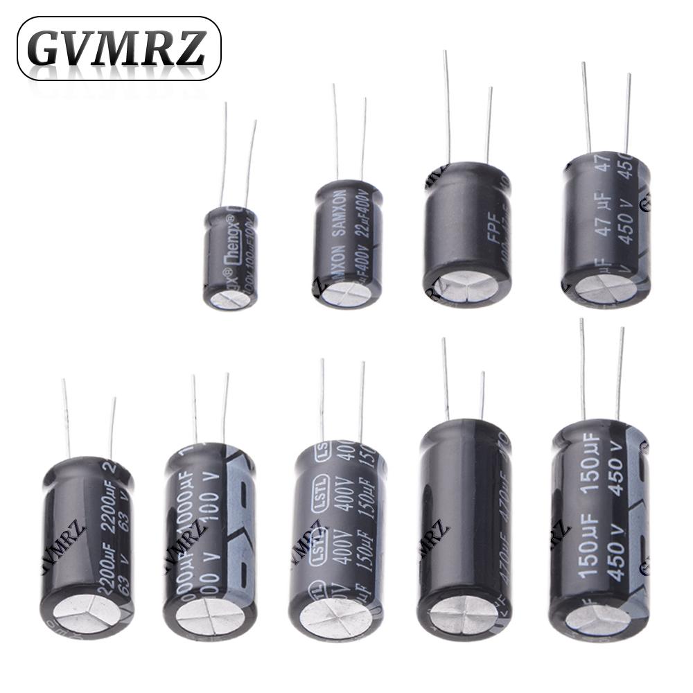 Electrolytic Capacitor Set 10UF 20UF 100UF 220UF 330UF 470UF 400UF 4.7UF for DIY Circuit Repair 63V 100V 200V 250V 400V 450V